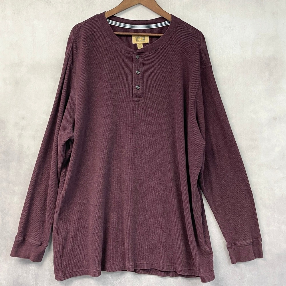 Foundry Supply Co Mens 3XL Tall Henley Shirt Burgundy Cotton Thermal Waffle Knit